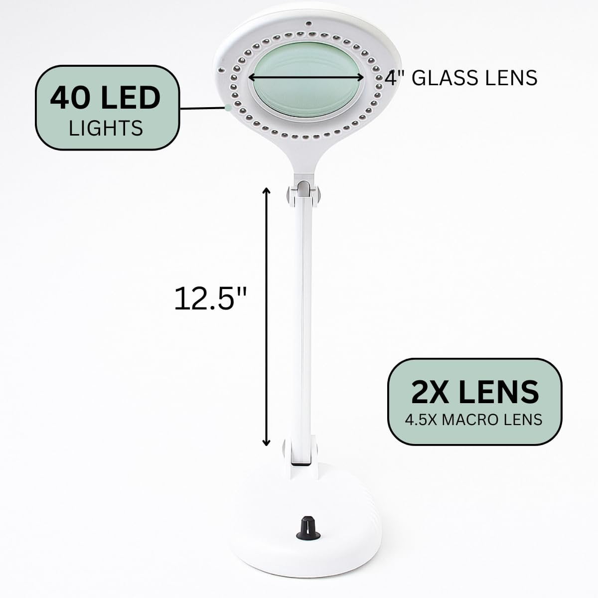 ToolUSA 4" (10.2 cm) Dual-Magnification LED Desk Lamp | 40 LEDs with Dimmer | Flexible Positioning | AC & Rechargeable Power Options