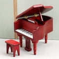thumbnail image 4 of Piano de madera con silla, figurita en miniatura roja elegante para 1/12, dormitorio, accesorios para proyectos de bricolaje, Macarena Piano en miniatura de casa de muñecas, 4 of 8