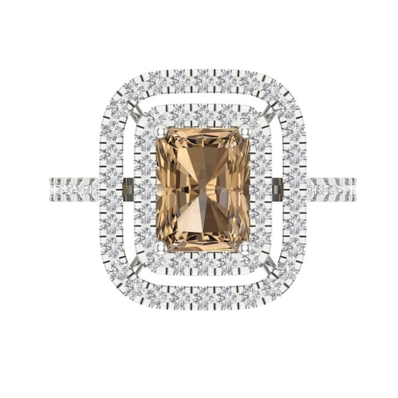 Halo Engagement Ring for Women - 2.62ct Simulated Champagne Diamond in 18K White Gold Promise Ring