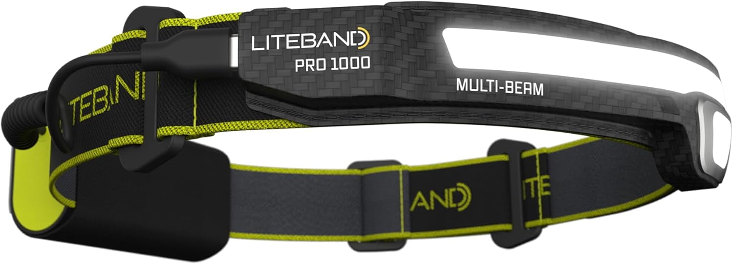 Liteband PRO 1000 Lumen LED Headlamp, Rechargeable Battery Powered, Hard Hat Light, Carbon