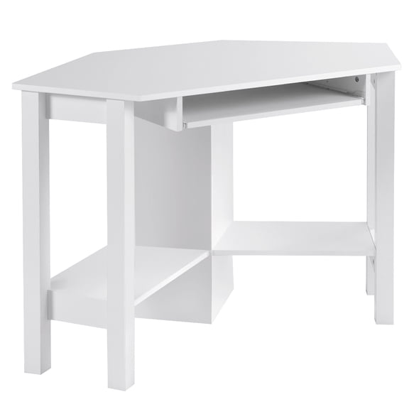 Topbuy Wooden Corner Computer Desk with Drawer Office Study Table White