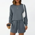 thumbnail image 5 of SUNBS Womens Crew Neck Two Piece Short Sets Long Sleeve Drawstring Summer Sweatsuit with Pocket, 5 of 6