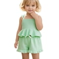 thumbnail image 2 of Liyamei Back To School Outfits For Girls, Toddler Summer Set, Sleeveless Romper with Shorts Casual Beach Wear Green 0-3 Months, 2 of 6
