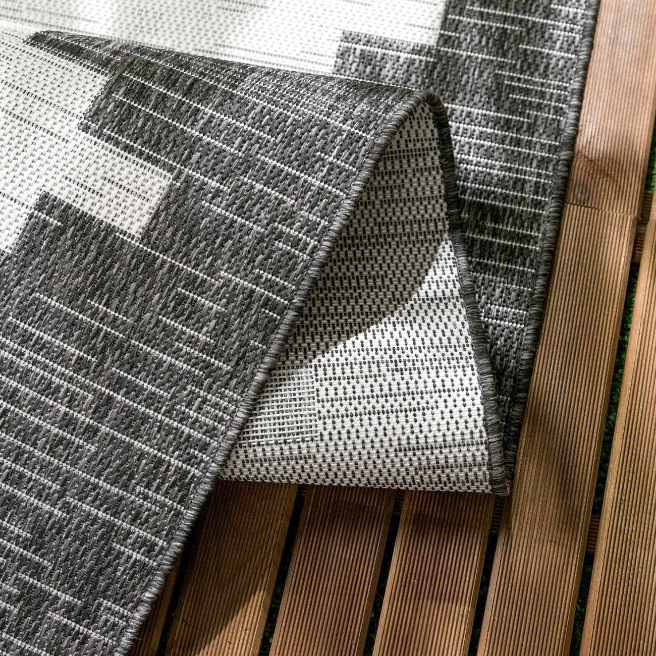 Hauteloom Eris Outdoor Area Rug - Outside Porch Patio Rug Carpet - Waterproof Rug - Geometric - Black, Gray, Off White, White - 4'3" x 5'11"