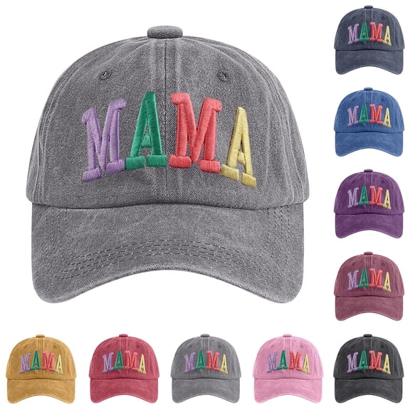 Colorful MAMA Embroidered Washed Cotton Hat, Adjustable Retro Baseball Cap, Ideal Mother's Day Birthday Gift for Wife & Mom Purple One Size