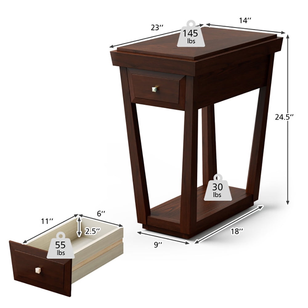 Finihen End Table, 2-Tier Rubber Wood Classic End Table with Drawer and Shelf, Sofa Side Table, Bed Side Table, for Living Room, Bedroom, Dark Brown Finihen End Table, 2-Tier Rubber Wood Classic End Table with Drawer and Shelf, Sofa Side Table, Bed Side Table, for Living Room, Bedroom, Dark Brown