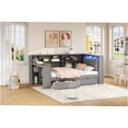 thumbnail image 4 of JERFIT Grey Twin Size Storage Platform Bed with LED Headboard, USB Charging, Desk Drawers, 4 of 10