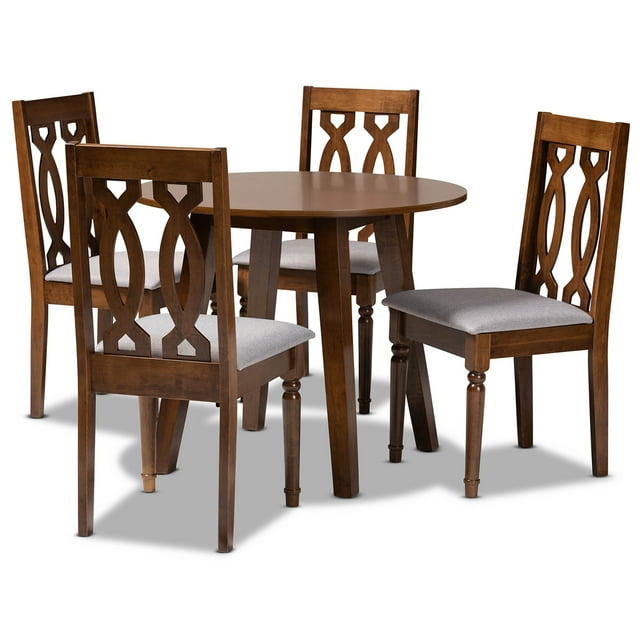 Juego de comedor de 5 piezas de madera con acabado marrón nogal y tapizado de tela gris moderno y contemporáneo Pia de Baxton Studio Baxton Studio 1.93271E11