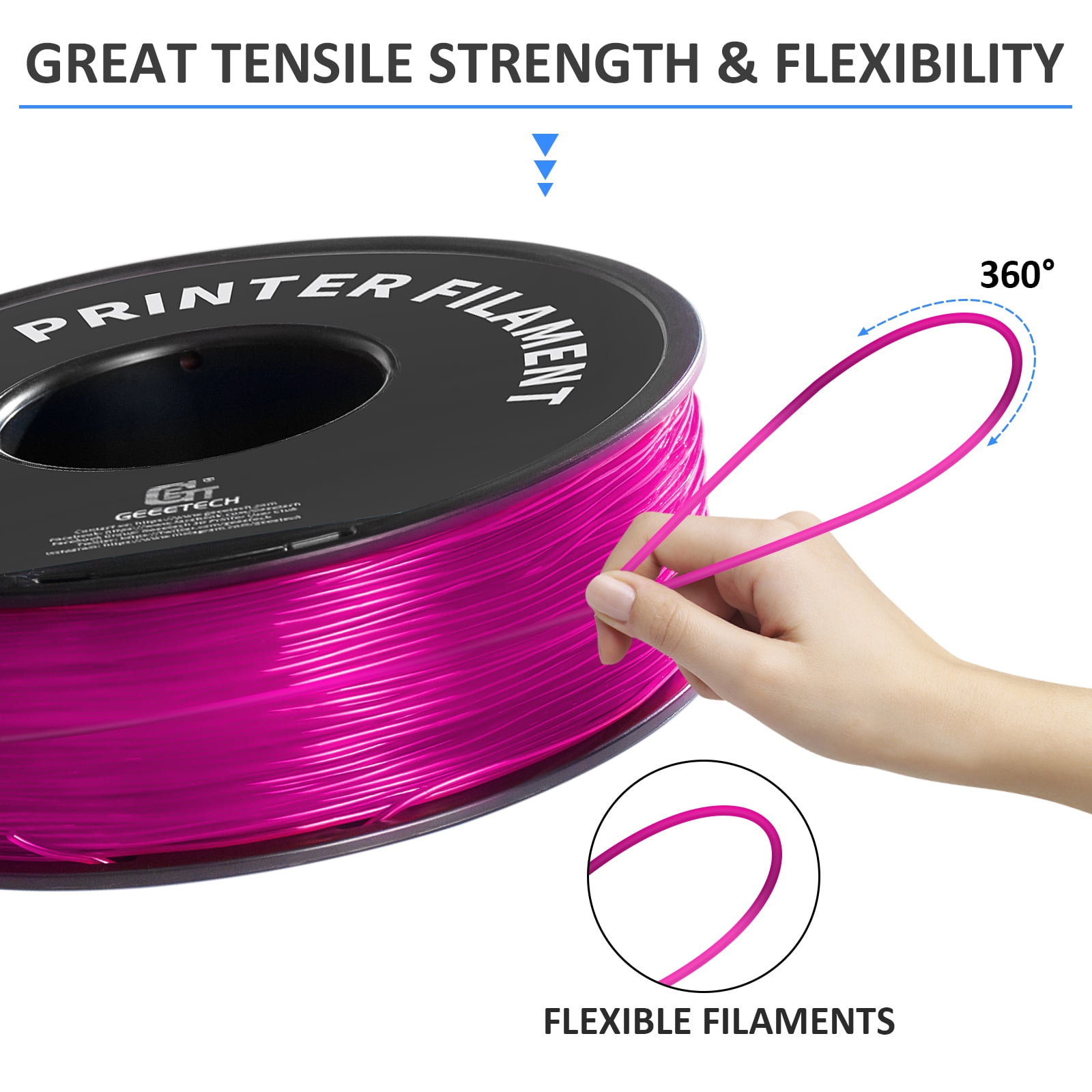 Geeetech TPU Filament 1.75mm 3D Printer Consumables , 1kg Spool (2.2 lbs.), Dimensional Accuracy +/- 0.03 mm pink