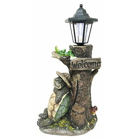 Summer Holidays Under Shady Tree Sleeping Hiker Turtle Tortoise With Best Friend Frog Statue With Solar Powered Lantern LED Light Patio Decor Indoor Outdoor
