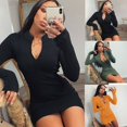 thumbnail image 1 of Femmes Hiver Printemps Bodycon Tricoté Longue Mini-Robe en Tricot Massif Robe en Tricot, 1 of 4