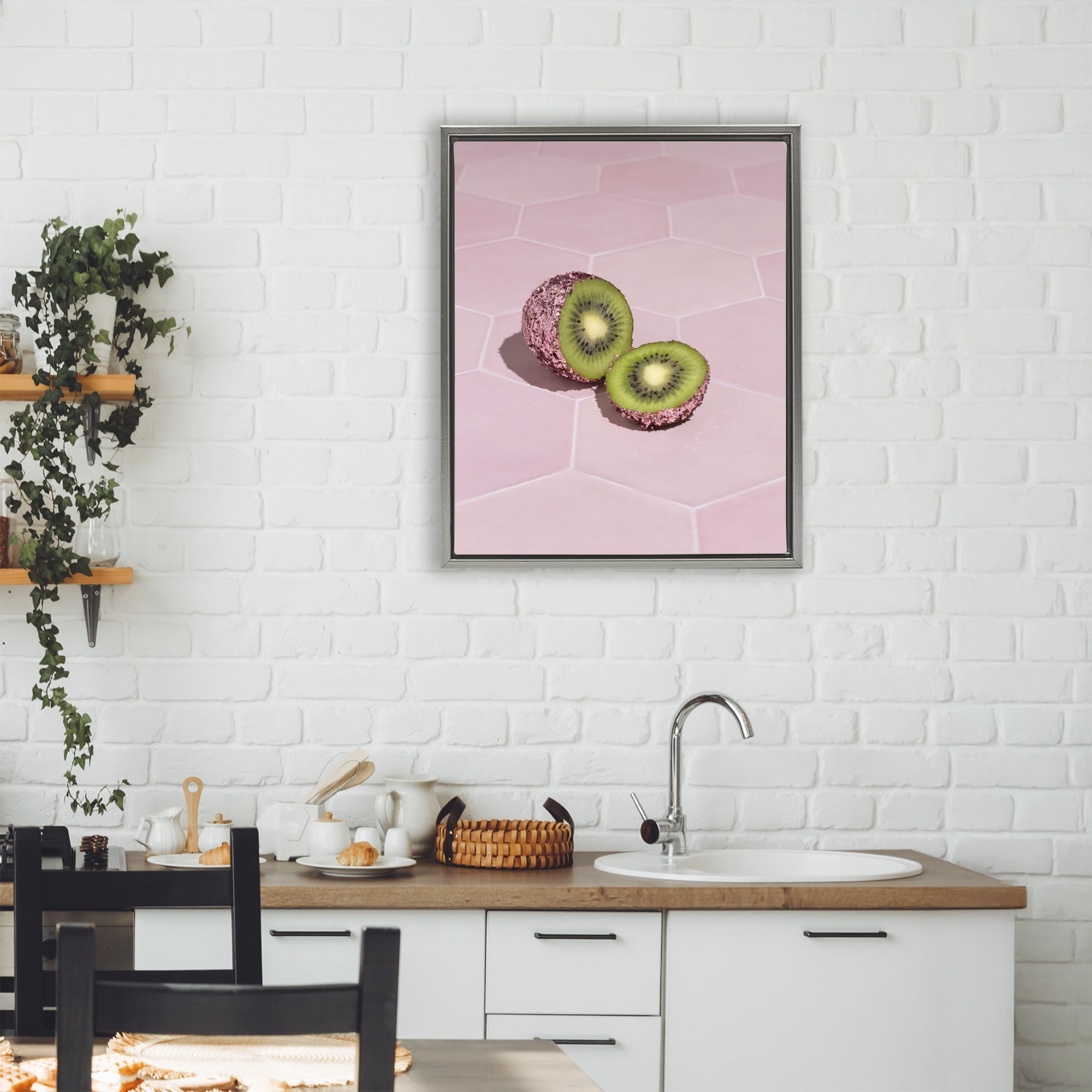 Stupell Industries Pink Glimmer Kiwi Gray Framed Floater Canvas Wall Art, design by LISH Creative