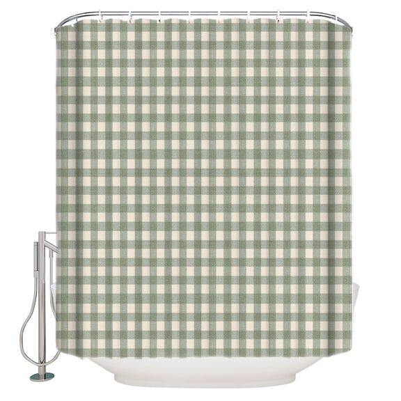 Sage Green Plaid Bathroom Shower Curtains with 12 Hooks Polyester Waterproof Shower Curtain for Stalls and Bathtubs Gingham Checked Minimalist Modern Decorative Bathroom Privacy Curtain 36x78 Inches