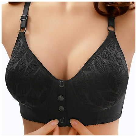 OJSFQUFP Women s Front Close Bra Plus Size Cotton Bralettes for Women Push Up Bra Adjustable Side Jacquard Bra Sexy Bras for Women No Underwire Black 38