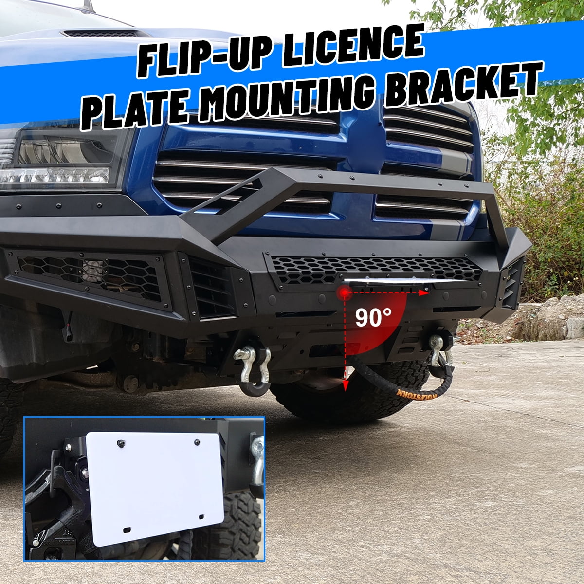 4 IN 1 Front Bumper for 2013-2018 Dodge RAM 1500 Pickup Truck(Excluding Rebel)/2019-2023 Ram 1500 (Exculding Warlock) Heavy Duty Steel Bumper w/Bull Bar + Skid Plates + 2*Side Wings​