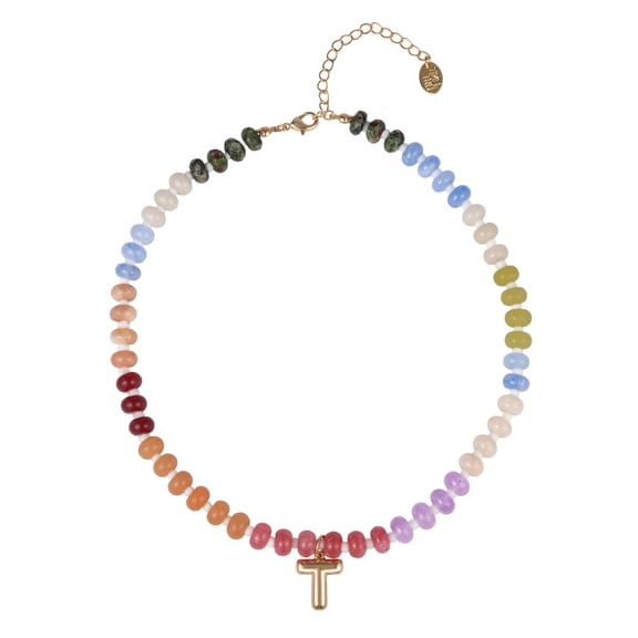 Time and Tru Goldtone Multicolored Bead Initial "T" Necklace