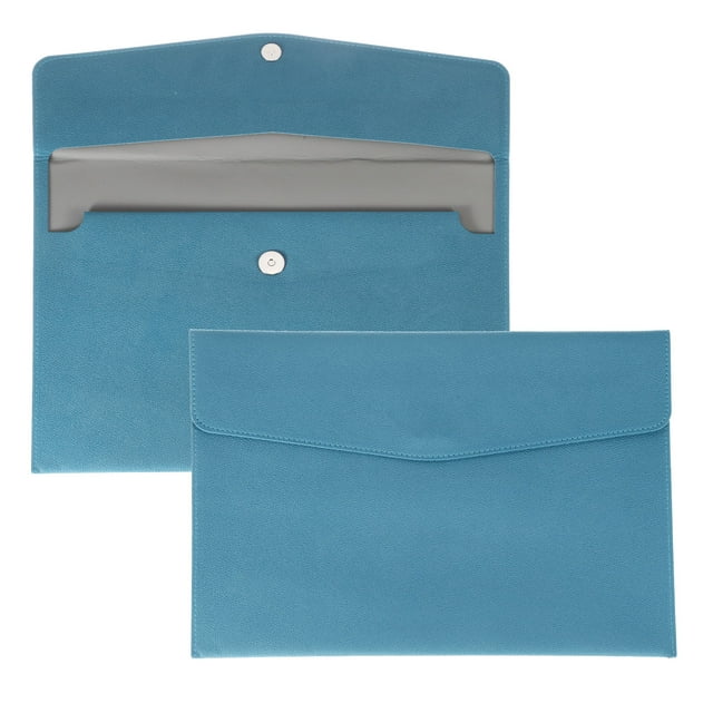 Carpetas de archivo de PU, carpeta de sobre A4, bolsa de almacenamiento de documentos con cierre de botón (azul claro)