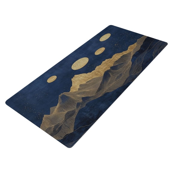 Leather Keyboard and Mouse Desk Mat Office Desk Accessories Protective Office Desk Decor Desk Pad Mat for Gaming, Work from Home, Office Gold-blue Mountains 16.5" x 35.4"