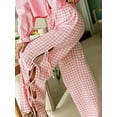 thumbnail image 6 of Womens Gingham Plaid Wide Leg Pants Y2k Lounge Pants Lace Up Loose Trousers Pink XL, 6 of 8