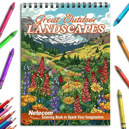 Netecom Great Outdoor Landscapes Coloring Book for Adults Spiral Bound Soft Cover