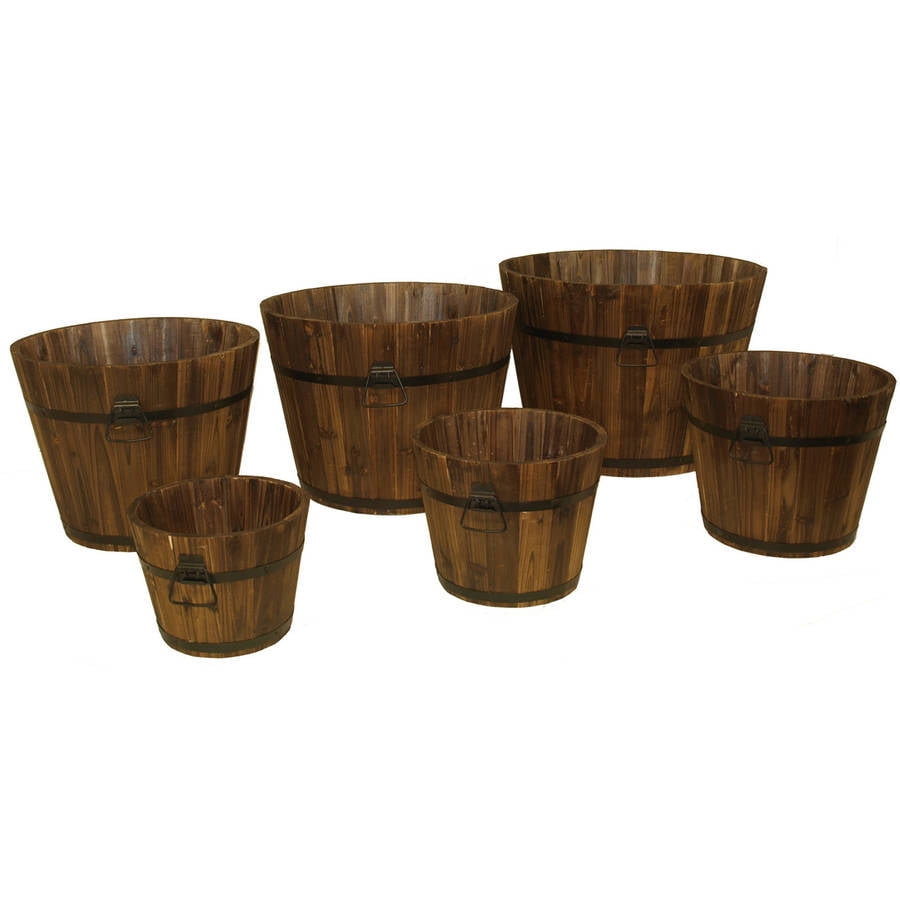 DeVault Enterprises DEVBP208 6 Piece Wooden Whiskey Barrel Planter Set by DeVault Enterprises