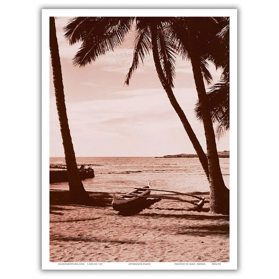 Hawaiian Outrigger Canoe (Wa’a) on the Beach Hawai’i - Vintage B&W Historical Photograph c.1930s - Master Art Print (Unframed) 9in x 12in