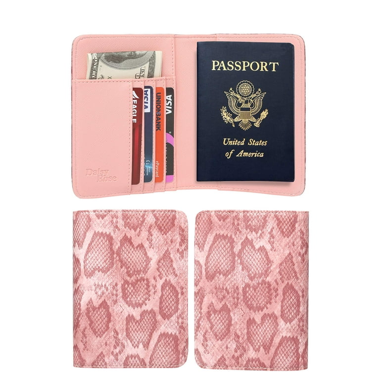 Daisy Rose Luxury Passport Holder Cover Case | PU Vegan Leather RFID Travel  Organizer Card Holder - Cream Snake
