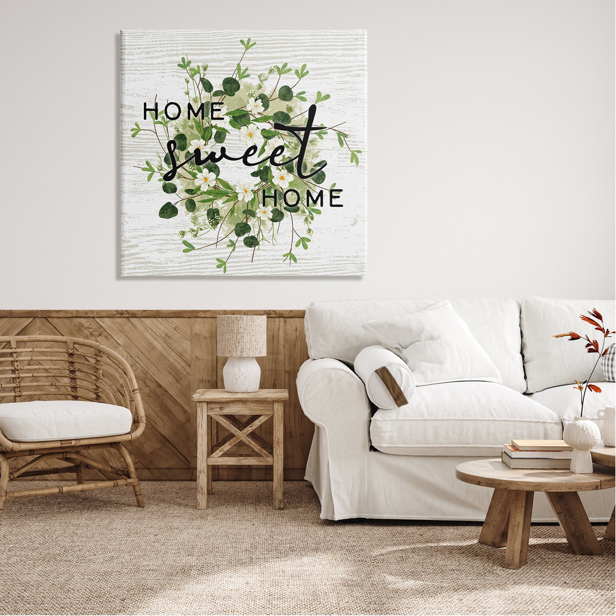 Stupell Industries Sweet Home Typography Floral Greenery Wreath Graphic Art Gallery Wrapped Canvas Print Wall Art, Design by Ziwei Li
