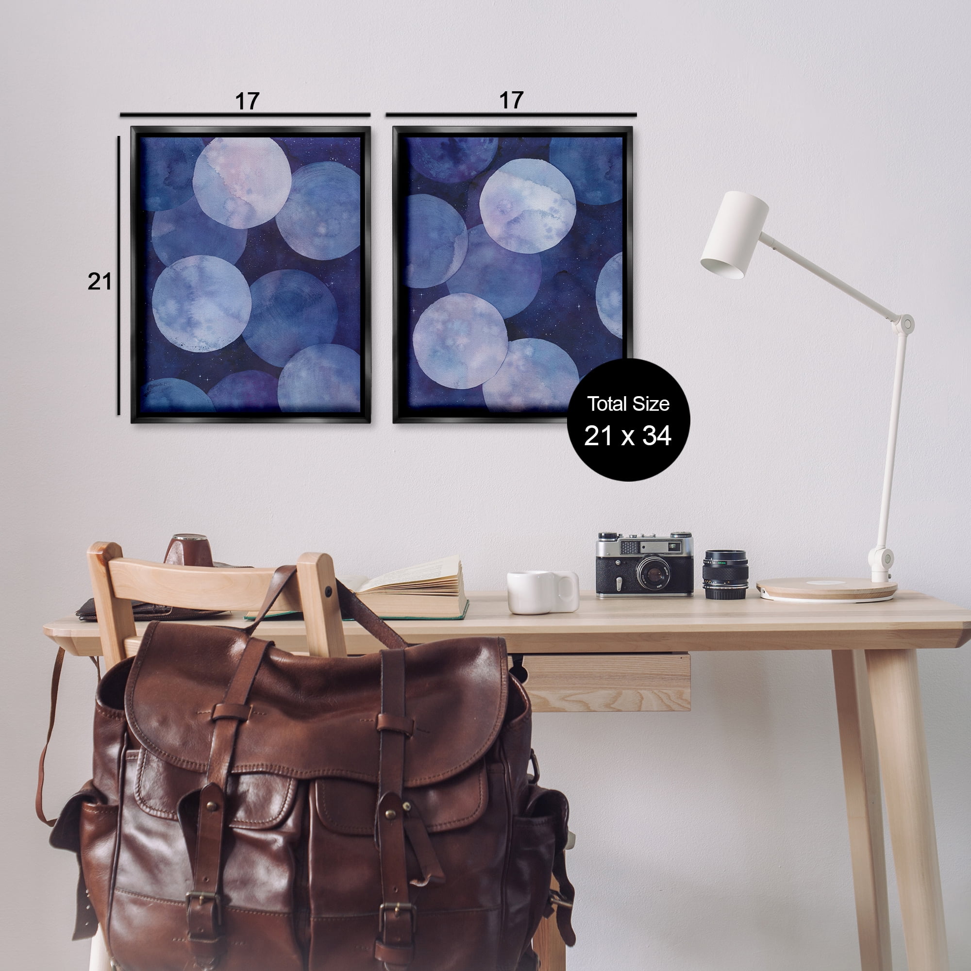 Stupell Industries Abstract Blue Purple Circle Bubbles Abstract Painting Black Floater Framed Canvas Art Print Wall Art, 17 x 21, Set of 2