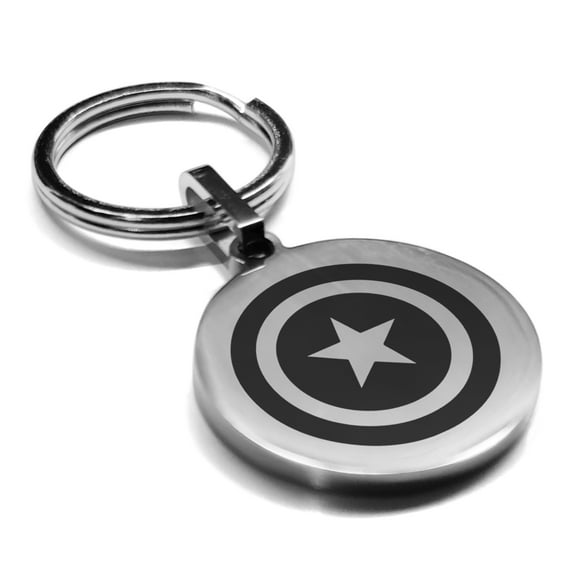 Stainless Steel Captain America Round Medallion Keychain Circle Ring