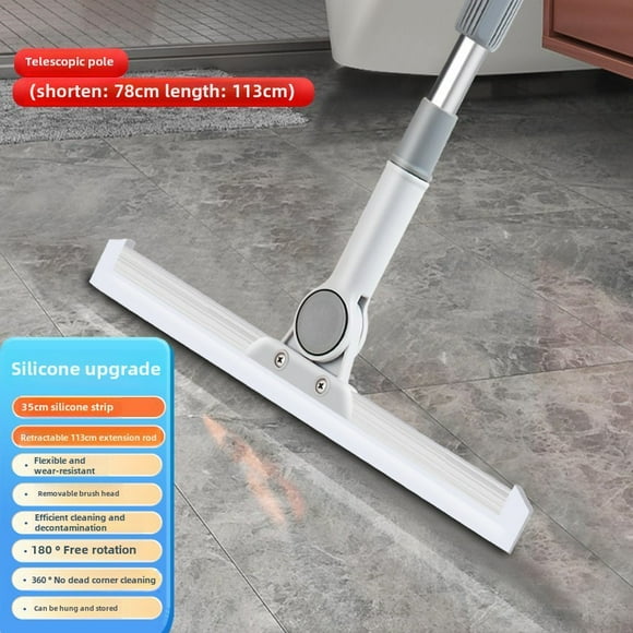 Raclette de Sol en Silicone Durable avec Manche Télescopique - 35 cm pour un Nettoyage Efficace de la Salle de Bain et des Carreaux, Élimination des Poils et des Débris - Balai Magique Compact et Polyvalent pour la Maison et un Usage Commercial