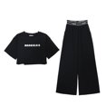 thumbnail image 1 of Guardurnaity Camiseta de manga corta para niñas, conjunto de pantalones de pierna ancha, senderismo, estilo informal para niños, camisetas, conjuntos de ropa Negro 120cm, 1 of 6