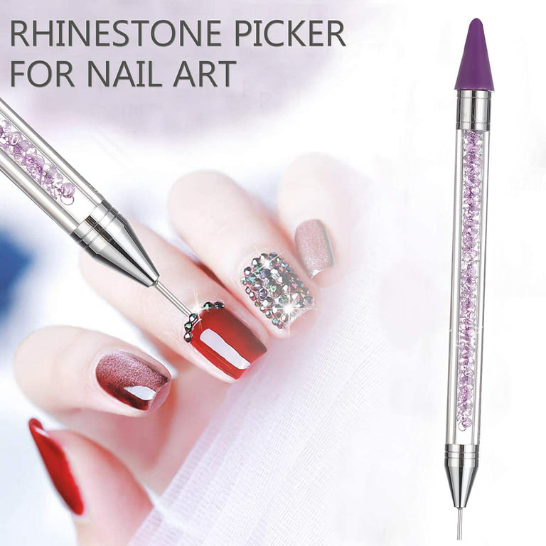 Nail Rhinestone Picker Dotting Tool with Extra 2 Wax Head, Dual-ended DIY  Nail Art Tool With Pink Acrylic Handle