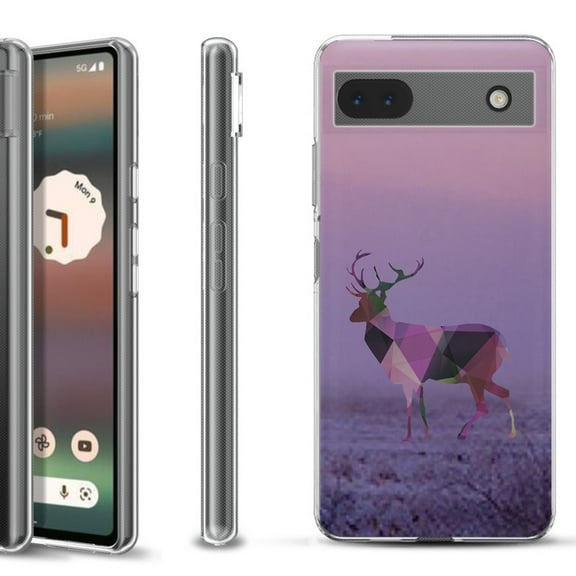 Slim-Fit Gel TPU Phone Case for Google Pixel 6a, by OneToughShield ® - Deer/Polygon