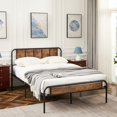 thumbnail image 2 of VECELO Queen Size Metal Bed Frame with Wooden Headboard, Industrial Style Platform Bed Frame with Under-bed Storage Space, No Box Spring Needed/Noise-Free, Brown, 2 of 6