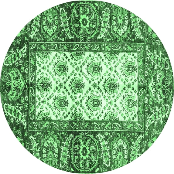 Ahgly Company Indoor Round Oriental Emerald Green Traditional Area Rugs, 4' Round