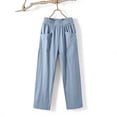 thumbnail image 6 of Costeam Womens Solid Color Linen Blend Elastic Waist Long Pants with Side Pockets Relaxed Fit Casual Everyday Full Length Trousers, 6 of 6