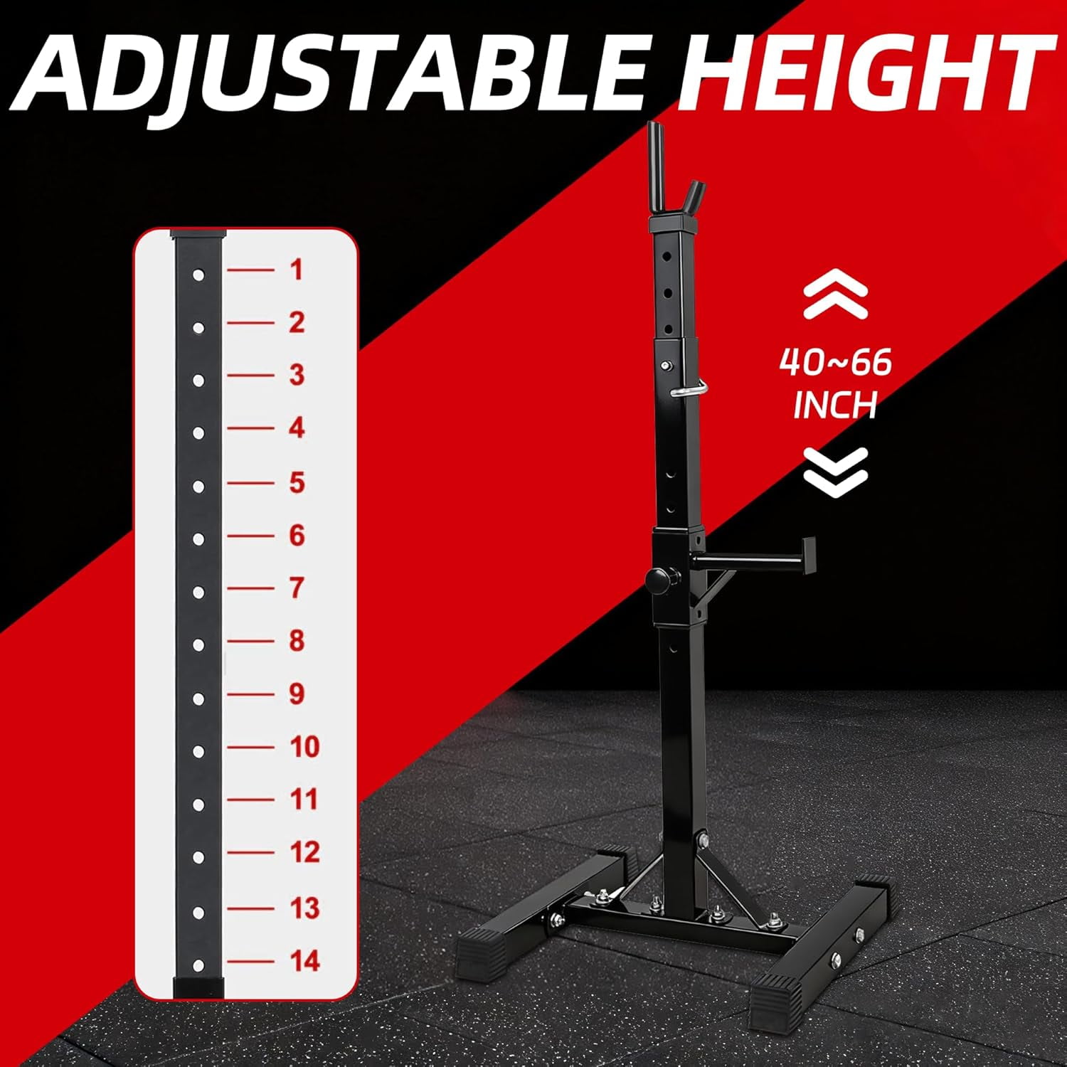 Adjustable Squat Rack Stands Pair of Sturdy Steel Bench Press Rack, Barbell Rack, 40''-66'' 550lbs Max Load Portable Weight Lifting Dumbbell Racks Stands for Home Gym, Black