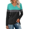 thumbnail image 2 of Spring Tops For Women Summer Color Block V Neck Long Sleeve Loose Casual Fashion St Patricks Day Shirt Underwear Sportwear,Green,XXL, 2 of 5