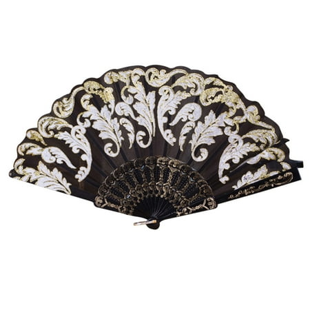 

Dtydtpe room decor home decor Chinese Style Dance Wedding Party Lace Silk Folding Hand Held Flower Fan Black