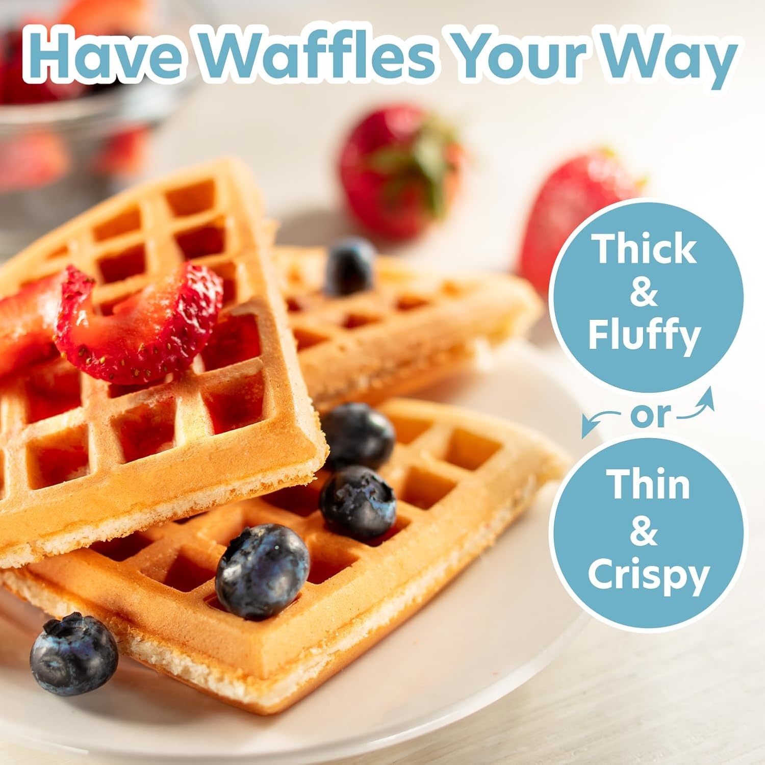 Waffle Maker- Makes 7 Inch Thin, Style Waffles for Holiday Breakfast- Waffler Iron w Adjustable Temperature Control, Easy to Use Kitchen Essential
