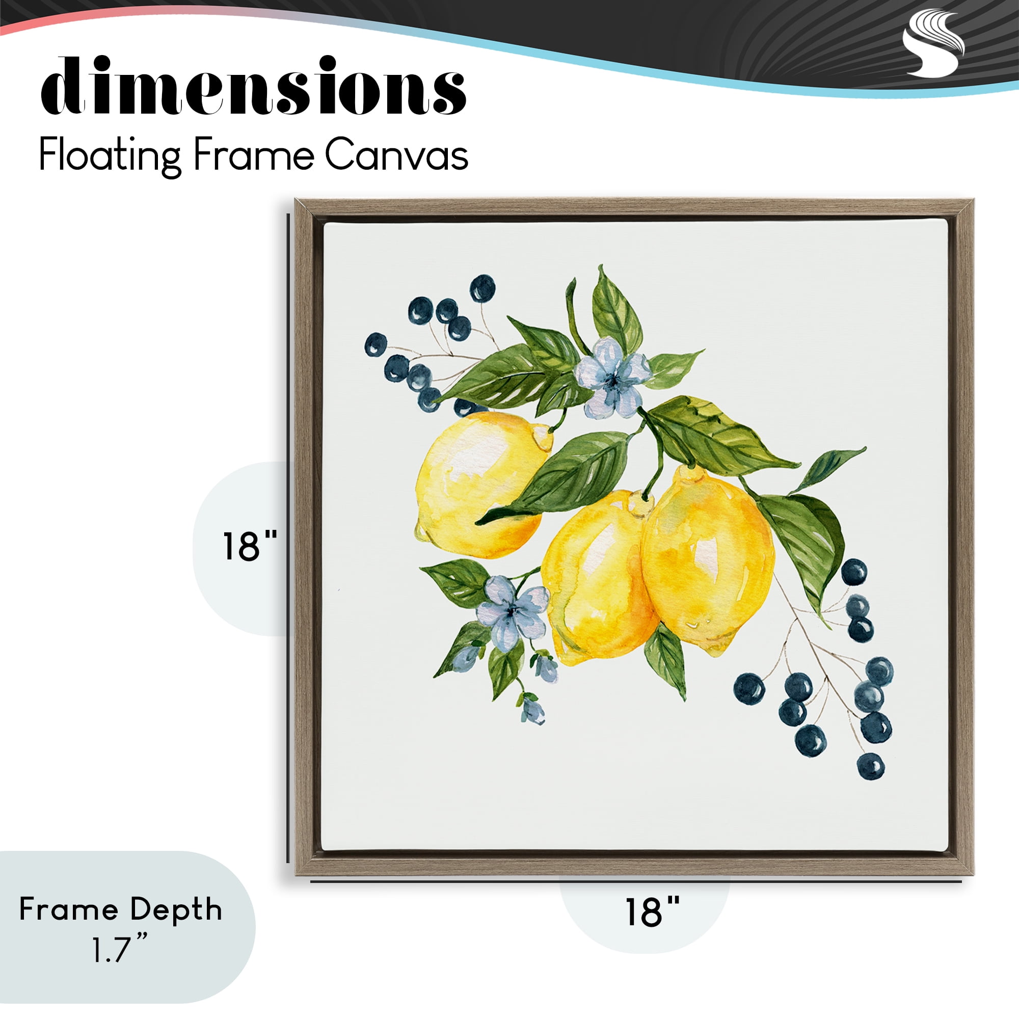 Stupell Industries Lemons with Blossoms & Berries Brown Framed Floater Canvas Wall Art, design by Livi Finn