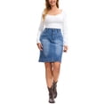 thumbnail image 2 of INSPIRE CHIC Women's Denim Skirt Casual High Waisted Pockets Above the Knee Stretchy Jean Pencil Skirts L Sky Blue, 2 of 6