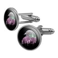 thumbnail image 1 of City Skyline Graffiti Pigeon Head Round Cufflink Set Silver Color, 1 of 5