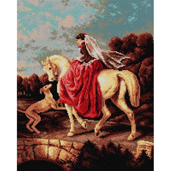 Wizardi Needlepoint Canvas for halfstitch Without Yarn After Alfred de Dreux - Amazon 2135M Orchidea