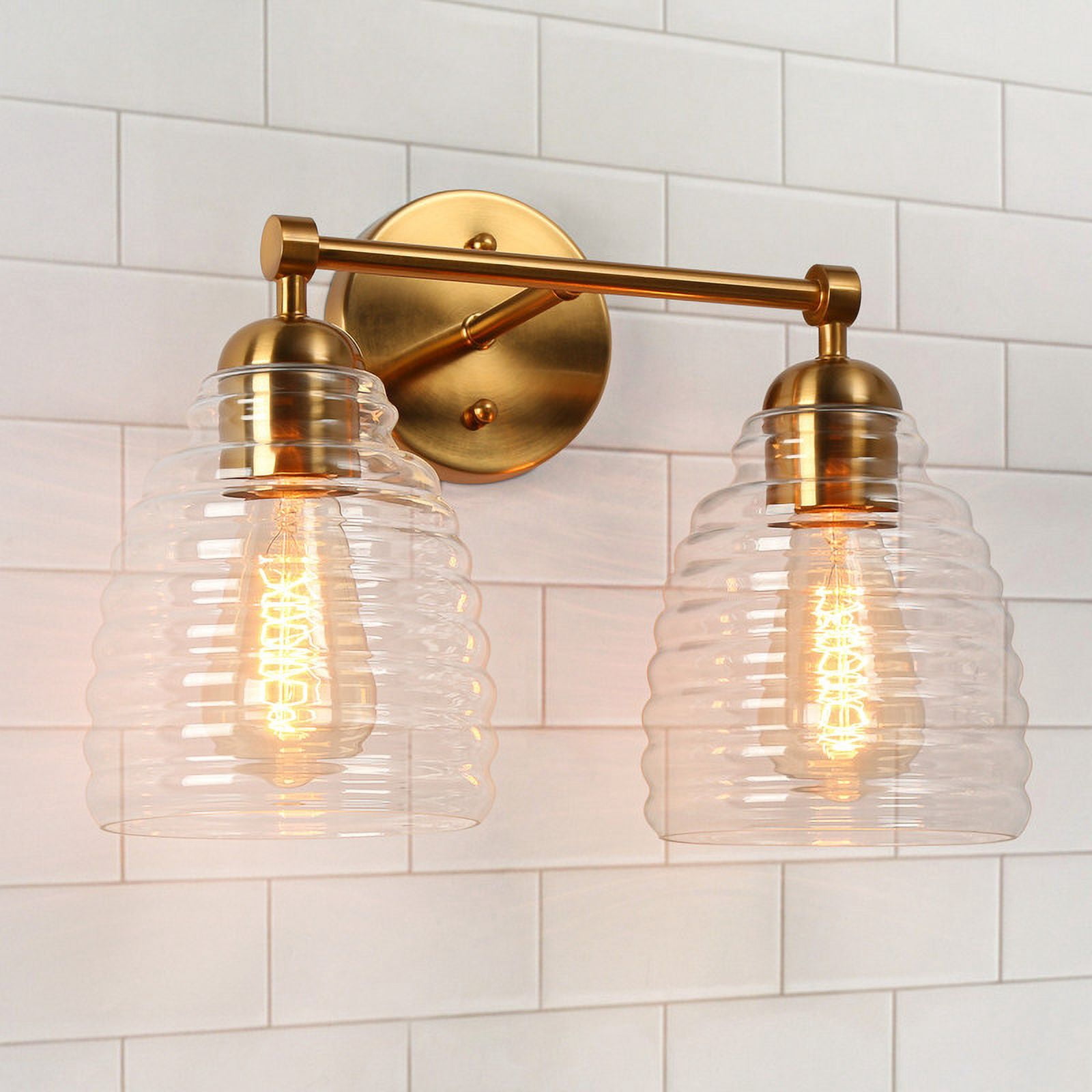 LNC Hydretro 14.5-in 2-Light Polished Gold LED Modern/Contemporary Vanity Light