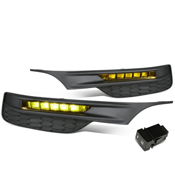 DNA Motoring FL-ZTL-257-AM For 2016 to 2017 Honda Accord Front Bumper LED Fog Light Lamp Bezel Switch Amber Lens