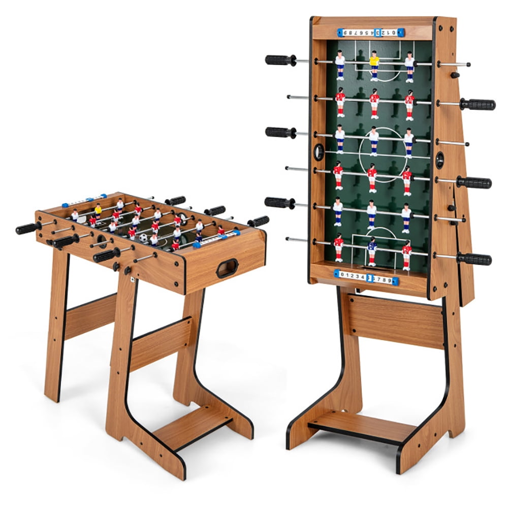 Spaco Space Saving Table Football with Durable Handle and 2 Footballs, Foldable Table, Infinity Game Table for Indoor, Brown