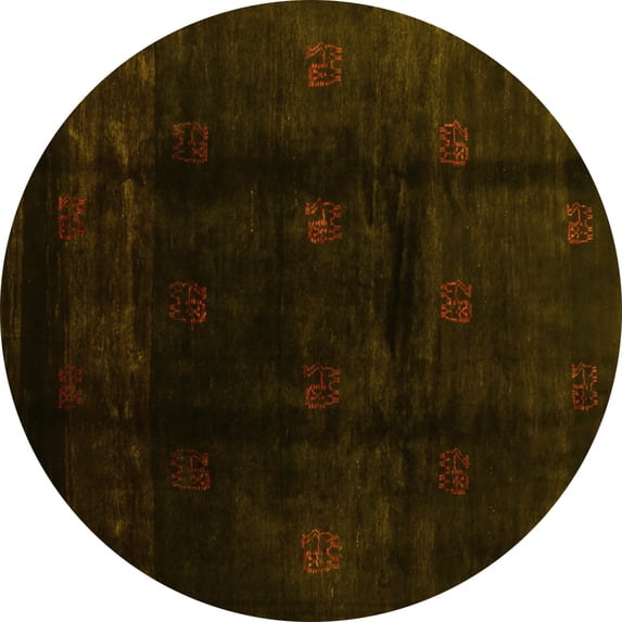 Ahgly Company Indoor Round Abstract Yellow Contemporary Area Rugs, 6' Round