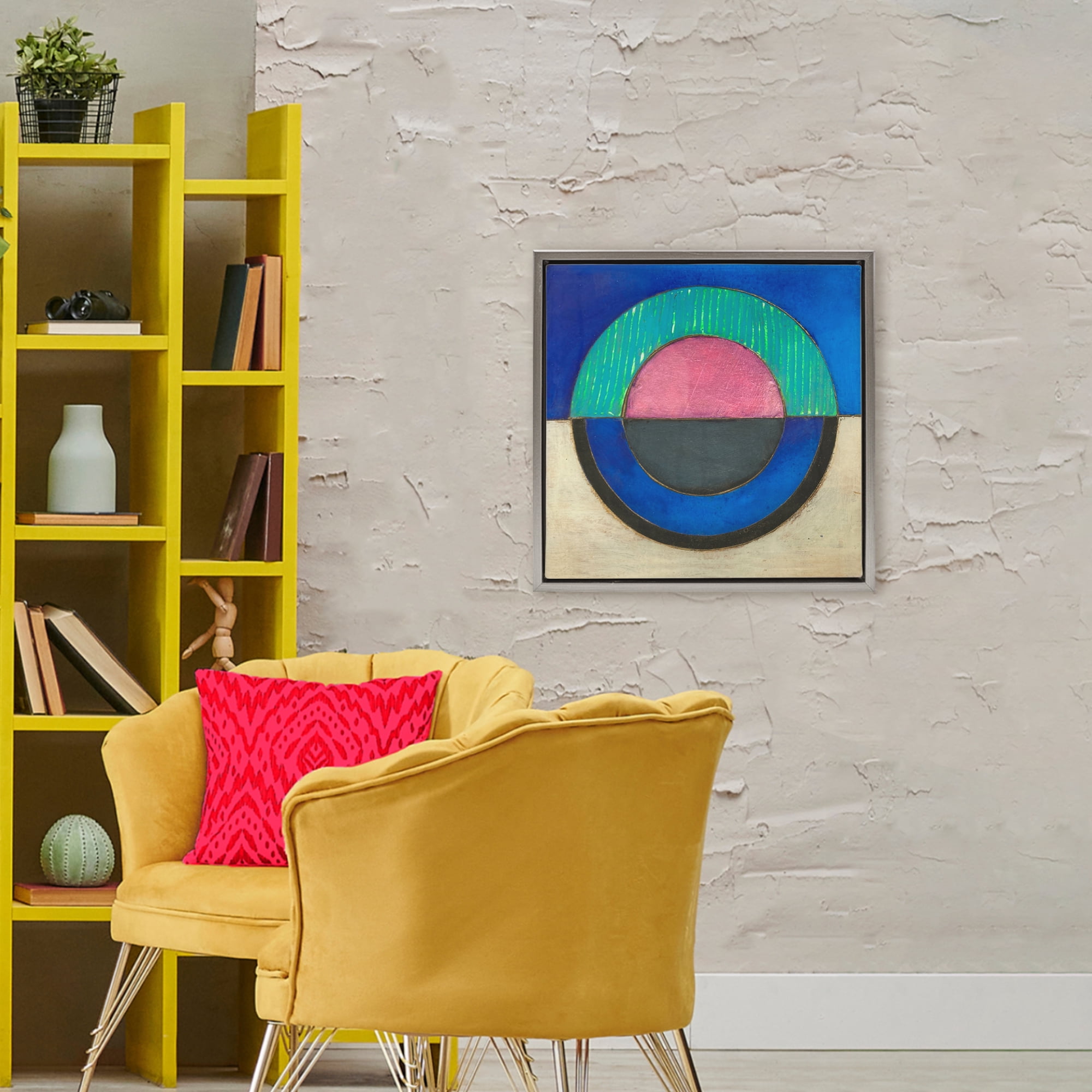 Stupell Industries Blue Toned Distressed Circle Gray Framed Floater Canvas Wall Art, design by Matthew Finger